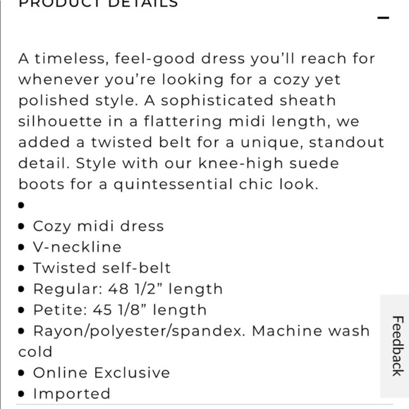 New - WHBM Cozy Midi Dress With Twisted Belt - Picture 4 of 5